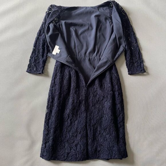JCREW Natalia Dress in Navy Blue Leavers Lace Bridesmaid Cocktail Women’s Sz 00 - Picture 7 of 9